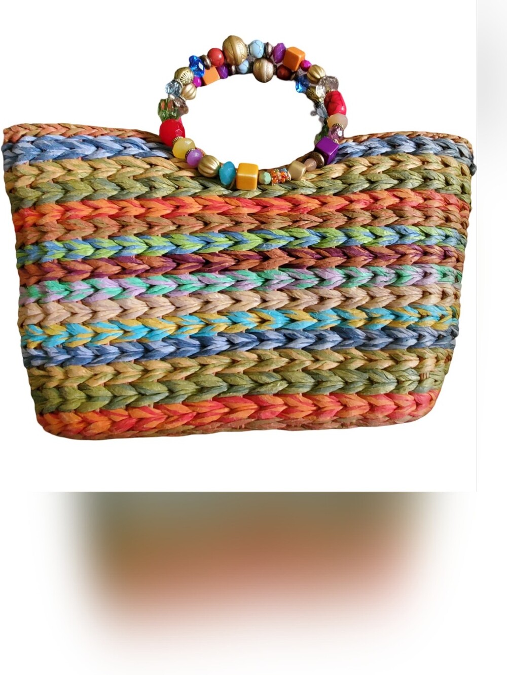 Multicolor Braided Straw Wristlet Clutch